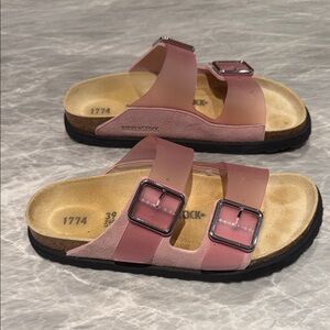 Birkenstock 1774 Arizona Pink Double Buckle Suede Sandals